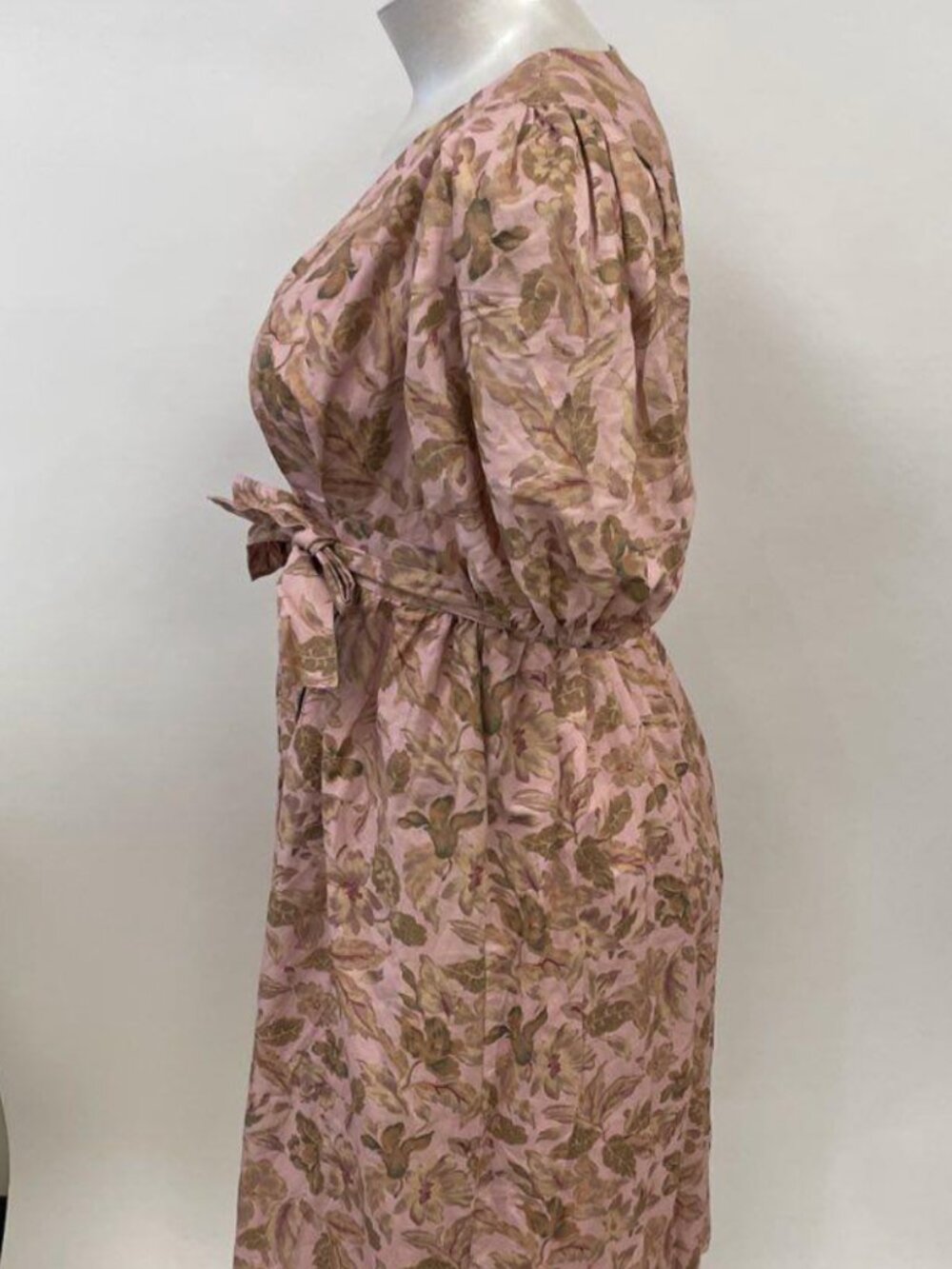 Amalie The Label Franc Linen Blend Puff Sleeve Wrap Midi Dress US 10 Pink Floral - Picture 6 of 11